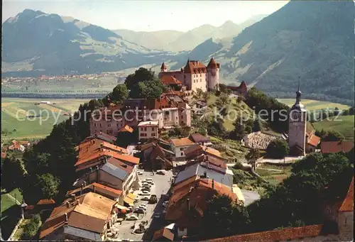 Gruyeres FR Fliegeraufnahme Altstadt Kat. Gruyeres