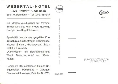 Hoexter Weser Wesertal Hotel Kat. Hoexter