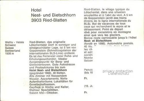 Blatten VS Hotel Nest  und Bietschhorn Kat. Blatten VS