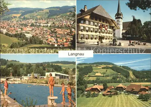 Langnau Emmental Dorfansicht Gasthot Baeren Bauernhoefe Ey Hallen Freibad  Kat. Langnau Emmental