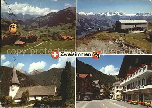 Zweisimmen Gondelbahn Rinderberg Bergstation Dorfpartie Kirche Kat. Zweisimmen