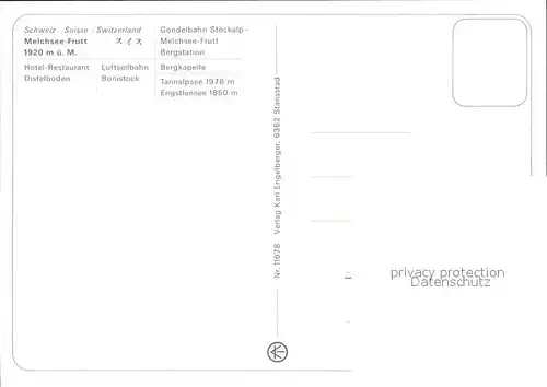 Melchsee Frutt Hotel Restaurant Distelboden Luftseilbahn Bergkapelle Tannalpsee Engstlensee Kat. Melchsee Frutt