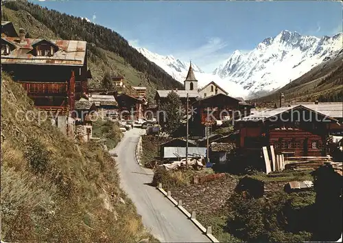Blatten VS Dorfstrasse Kirche Loetschenluecke und Schinhorn Kat. Blatten VS