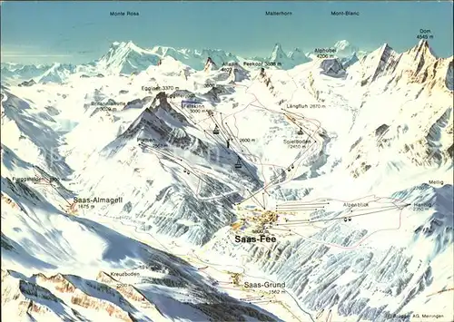 Saas Fee Panorama Skigebiet Alpen Kat. Saas Fee