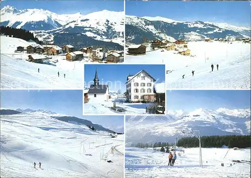 Obersaxen GR Skigebiet Schlepplift Dorfpartie Kirche Alpenpanorama / Obersaxen /Bz. Surselva
