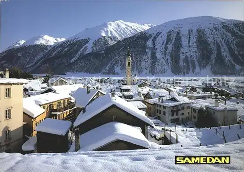 Samedan Ortsansicht mit Kirche Winterpanorama Kat. Samedan