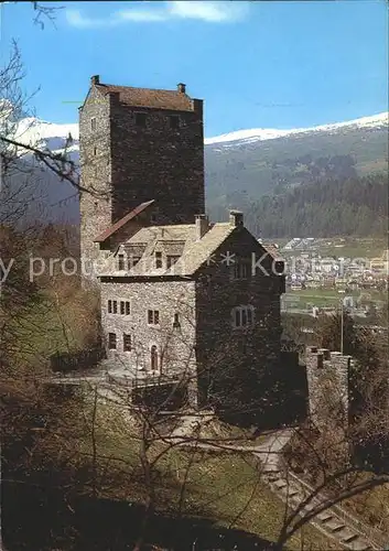 Sils Domleschg Jugendherberge Burg Ehrenfels Blick gegen Thusis Heinzenberg Piz Beverin Kat. Sils Domleschg