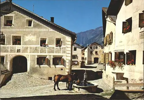 Guarda Inn Dorfplatz Pferd Brunnen Kat. Guarda