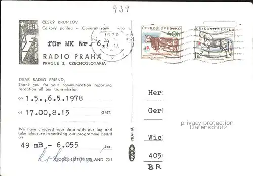 Cesky Krumlov Celkovy pohled Werbung Radio Praha Kat. Krumau