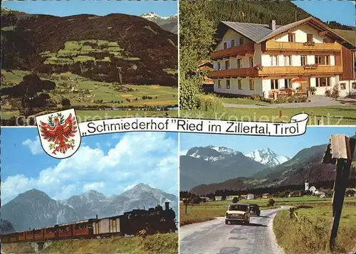 Ried Zillertal Panorama Schmiederhof Zillertalbahn Gerlosstein und Ahornspitze Kat. Ried im Zillertal