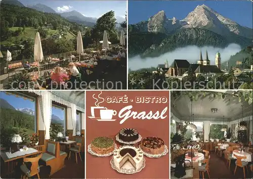 Berchtesgaden Cafe Bistro Grassl Terrasse Gastraeume Panoramablick Kat. Berchtesgaden