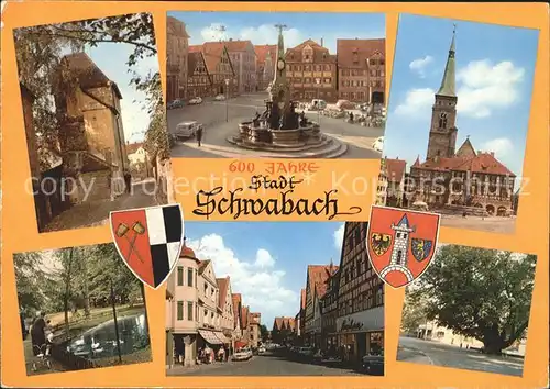 Schwabach Marktplatz Brunnen Kirche Weiher Strassenpartien Kat. Schwabach