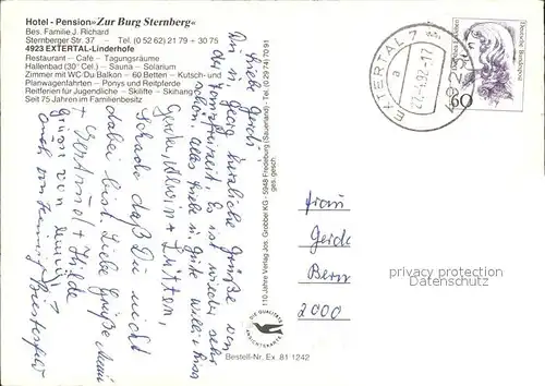 Linderhofe Hotel Pension Zur Burg Sternberg Boesingfeld Ullenhausen Schloss Alverdissen Kat. Extertal