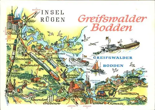 Insel Ruegen Greifswalder Bodden Karte Zeichnung Kat. Bergen