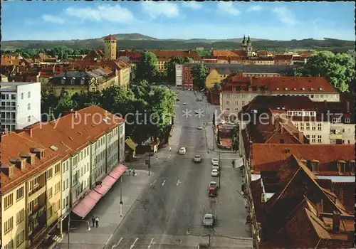 Bayreuth Bahnhofstrasse mit Blick auf Schlosstum und Stadtkirche Kat. Bayreuth