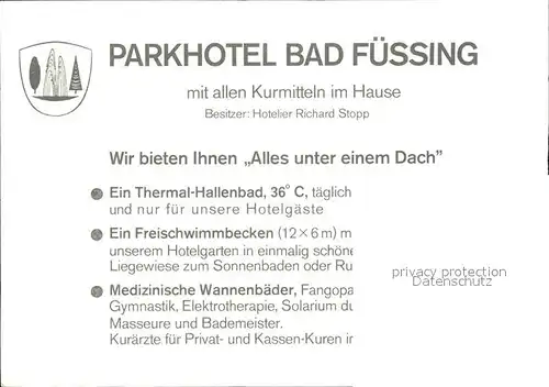 Bad Fuessing Parkhotel Bad Fuessing mit allen Kurmitteln im Hause  Kat. Bad Fuessing