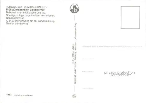 Werfenweng Fruehstueckpension Leitingerhof  Kat. Werfenweng