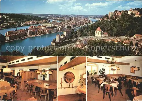 Passau Panorama Gaststaette Peschl Terrasse Speiserestaurant Saal Clubraeume  Kat. Passau