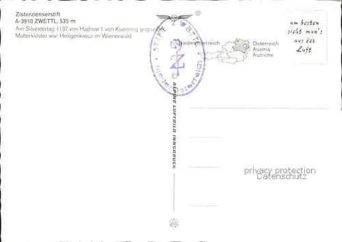 Zwettl Niederoesterreich Stift Zisterzienserkloster Fliegeraufnahme Kat. Zwettl Niederoesterreich