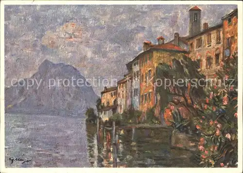 Gandria Lago di Lugano con S. Salvatore Kuenstlerkarte  Fritz Meijer Kat. Gandria