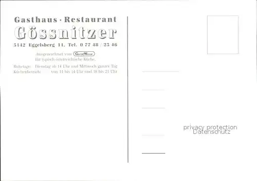 Eggelsberg Gasthaus Restaurant Goessnitzer Kat. Eggelsberg