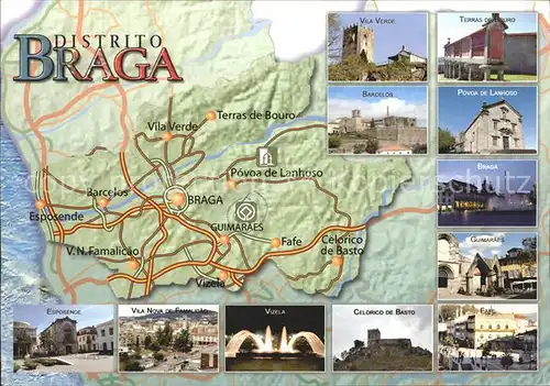 Braga Landkarte und Sehenswuerdigkeiten Kat. Braga