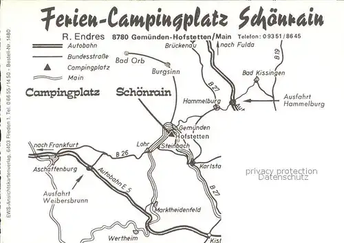 Gemuenden Main Camping Schoenrain Hofstetten mit Lageplan Kat. Gemuenden a.Main