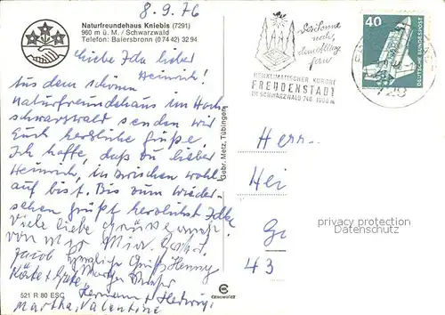 Baiersbronn Schwarzwald Naturfreundehaus Kniebis Kat. Baiersbronn