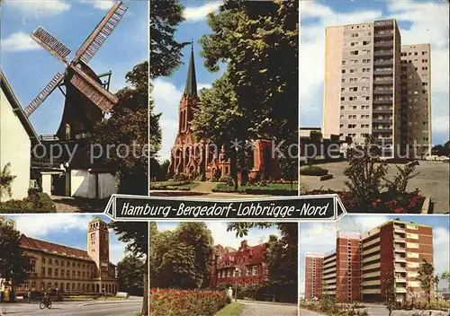 Bergedorf Hamburg Lohbruegge Nord Muehle Hochhaus Kirche Kat. Hamburg