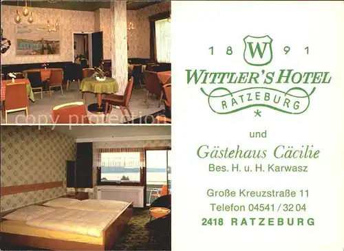 Ratzeburg Wittler Hotel Gaestehaus Caecilie Kat. Ratzeburg