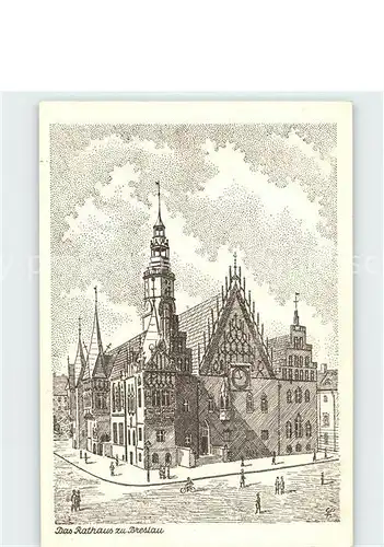 Breslau Niederschlesien Das Rathaus Zeichnung Kat. Wroclaw