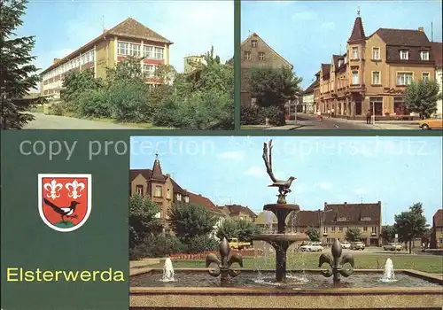 Elsterwerda Haupstrasse Wappenbrunnen am Markt Etkar  Andre  Oberschule Kat. Elsterwerda