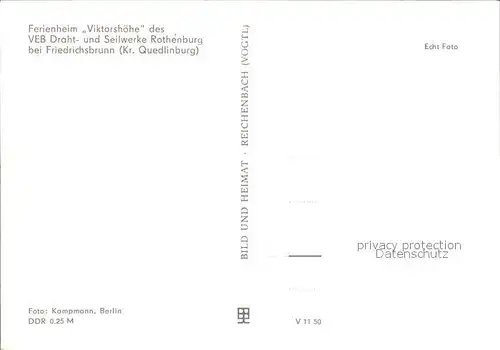 Friedrichsbrunn Harz Ferienheim Viktorshoehe VEB Draht  und Seilwerke Rothenburg Kat. Friedrichsbrunn