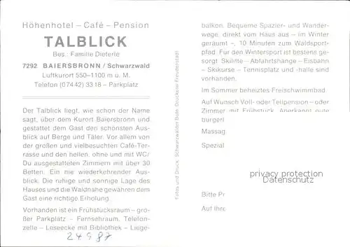 Baiersbronn Schwarzwald Hoehenhotel Cafe Talblick Kat. Baiersbronn