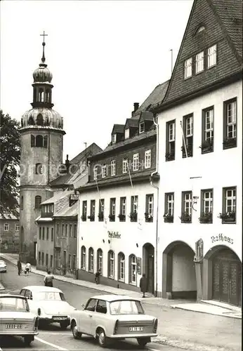 Wolkenstein Erzgebirge Marktplatz mit Ratskeller St. Bartholomaeus Kirche Kat. Wolkenstein