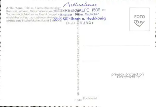 Muehlbach Hochkoenig Arthurhaus Restaurant Kat. Muehlbach am Hochkoenig