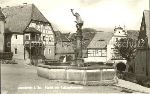Lauenstein Erzgebirge Markt mit Falknerbrunnen Kat. Geising