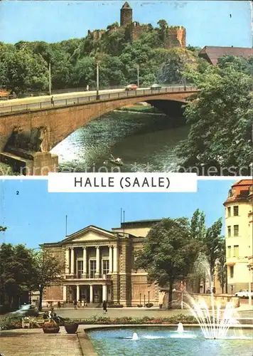 Halle Saale Saalebruecke Burg Giebichenstein Theater des Friedens Fontaene Kat. Halle