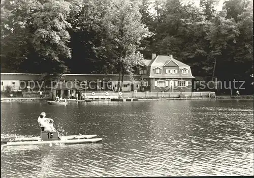 Glauchau Gruendelteich mit Gruendelhaus Tretboot Kat. Glauchau