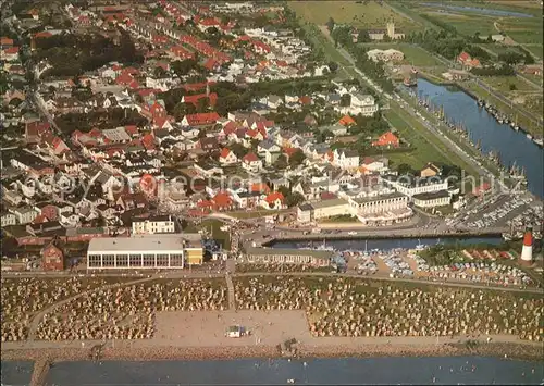 Buesum Nordseebad Fliegeraufnahme mit Strand Hafen Schwimmbad Kat. Buesum