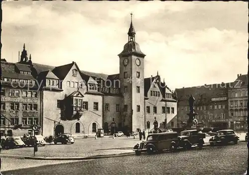Freiberg Sachsen Obermarkt mit Rathaus und Denkmal Otto des Reichen Kat. Freiberg