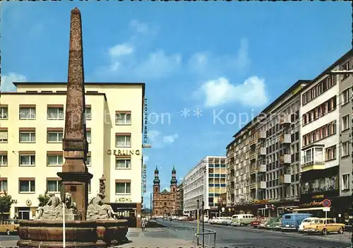 Mainz Rhein Grosse Bleiche mit Neubrunnen und Peterskirche / Mainz Rhein /Mainz Stadtkreis