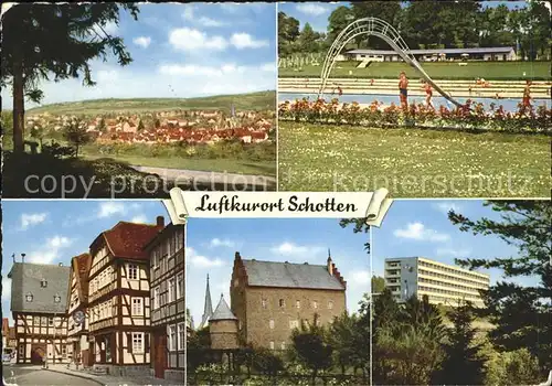 Schotten Schwimmbad Fachwerkbauten Schloss Rathaus Kat. Schotten