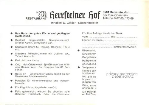 Idar Oberstein Hotel Cafe Restaurant Herrsteiner Hof Gastraum Dusche Bar Zimmer Kat. Idar Oberstein