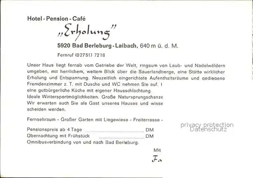 Laibach Bad Berleburg Hotel Pension Cafe Erholung Kat. Bad Berleburg