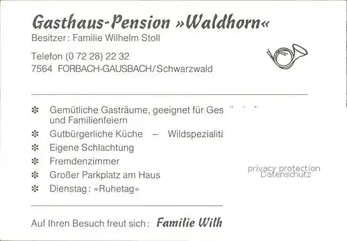 Gausbach Gasthaus Pension Waldhorn Fruehstuecksbuffet Gastraeume Kat. Forbach