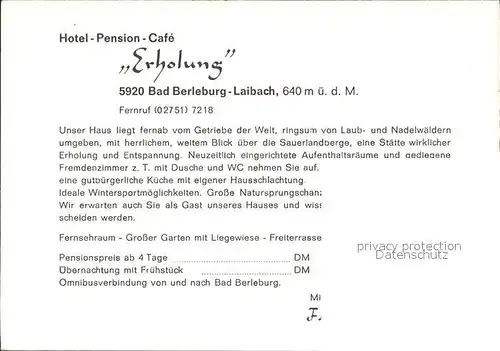 Laibach Bad Berleburg Hotel Pension Cafe Erholung Kat. Bad Berleburg