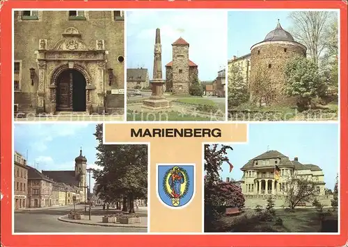 Marienberg Erzgebirge Renaissance Portal am Rathaus Postmeilensaeule Stadtmauer Roter Turm Markt Marienkirche Pionierhaus Kat. Marienberg