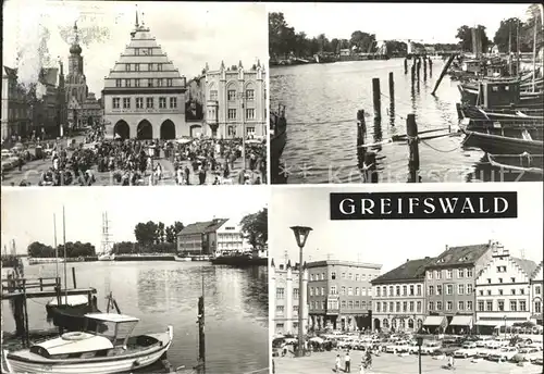 Greifswald Mecklenburg Vorpommern Rathaus und Nikolaikirche Fischereihafen Seesportschule Kat. Greifswald