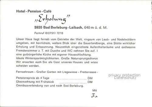 Laibach Bad Berleburg Hote Pension Cafe Erholung Kat. Bad Berleburg